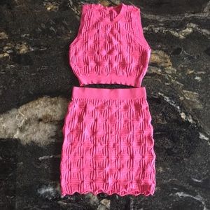 Pink 2 Piece Crop Top And Skirt